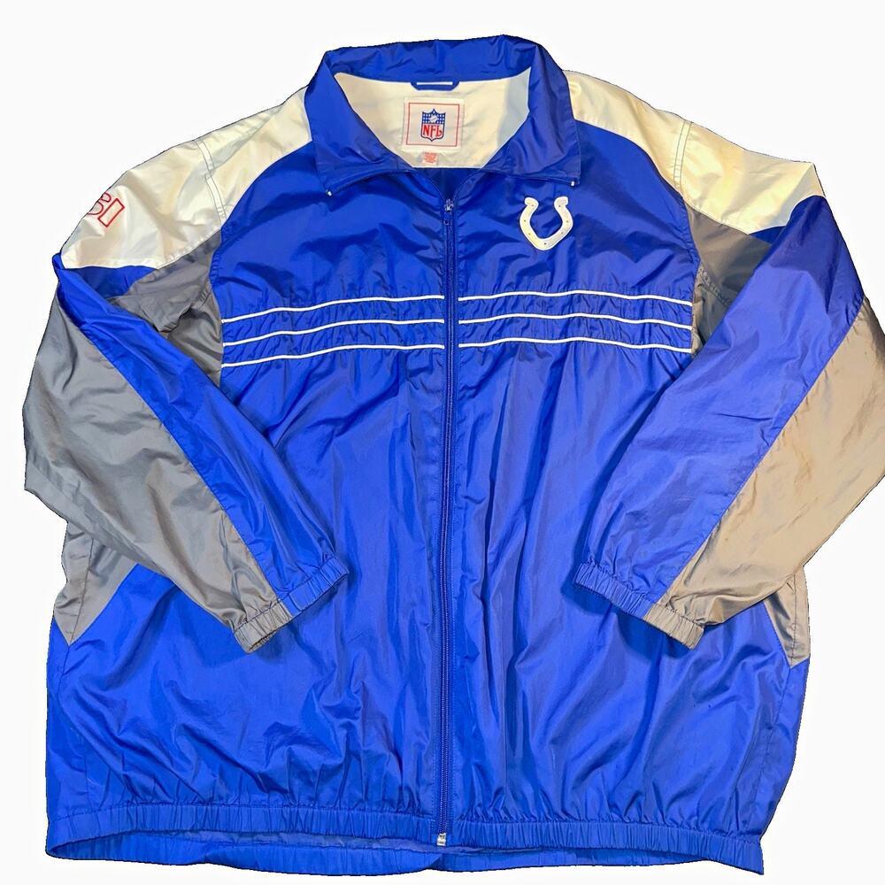 NFL Indianapolis Colts Jacket XXL Blue Gray White Full Zip Windbreaker Track Men